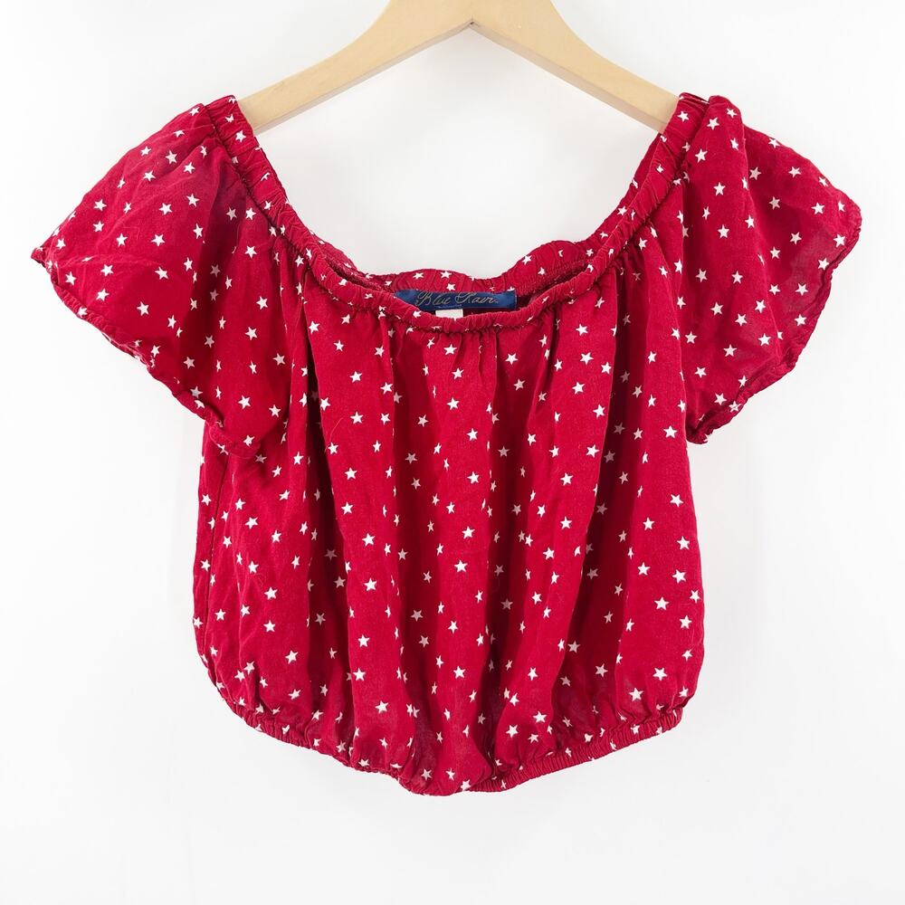 BLUE RAIN Top Blouse Size Medium Cropped Stars Patriotic Patriot 4th of July